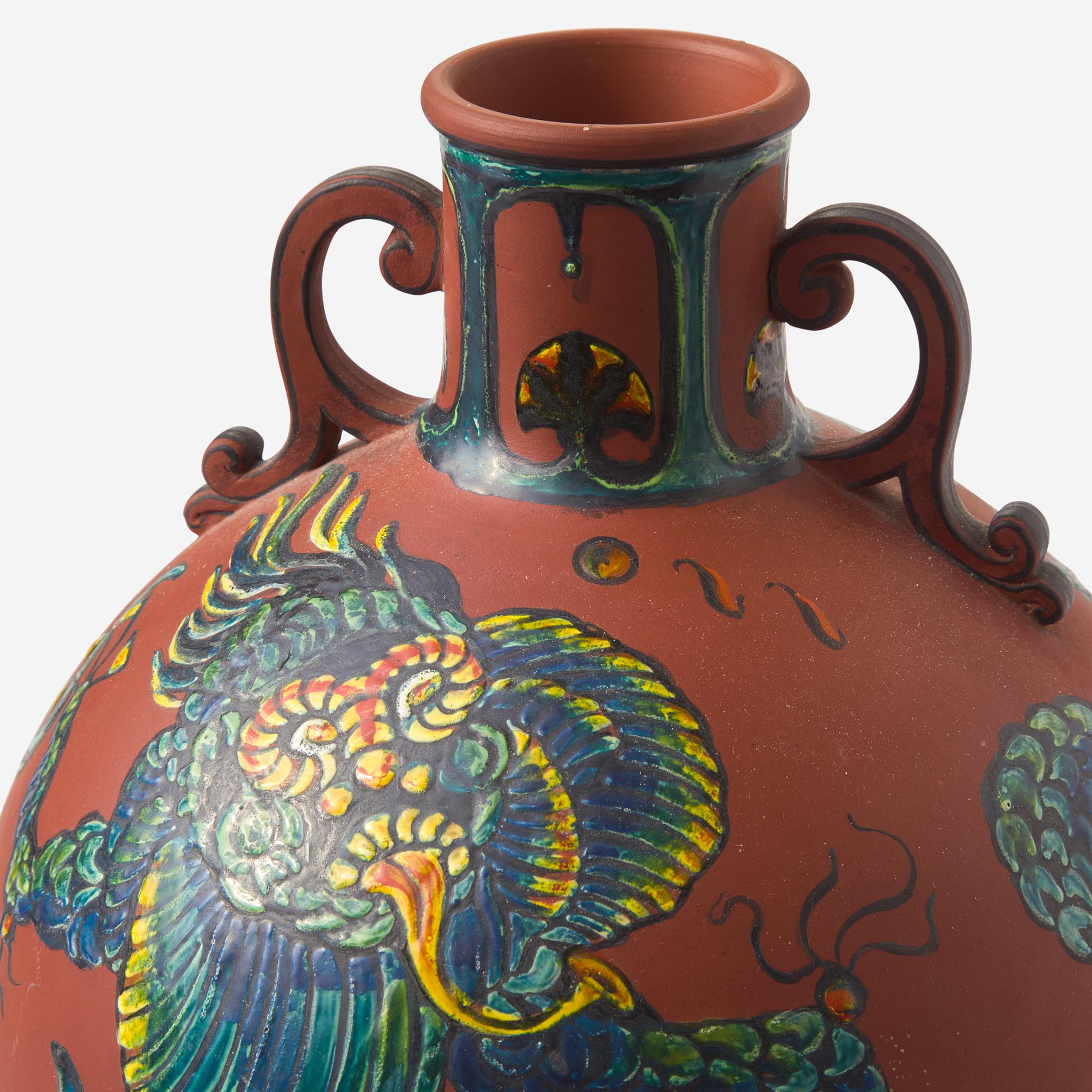 A Wedgwood Enameled-Decorated Rosso Antico Handled Vase UK, circa 1910 - Image 2 of 3