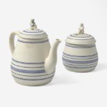 A Wedgwood Inlay-Decorated White Stoneware Teapot and Sugar Bowl UK, 1840s