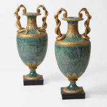 A Pair of Wedgwood Simulated Porphyry Snake-Handled Vases UK, circa 1790
