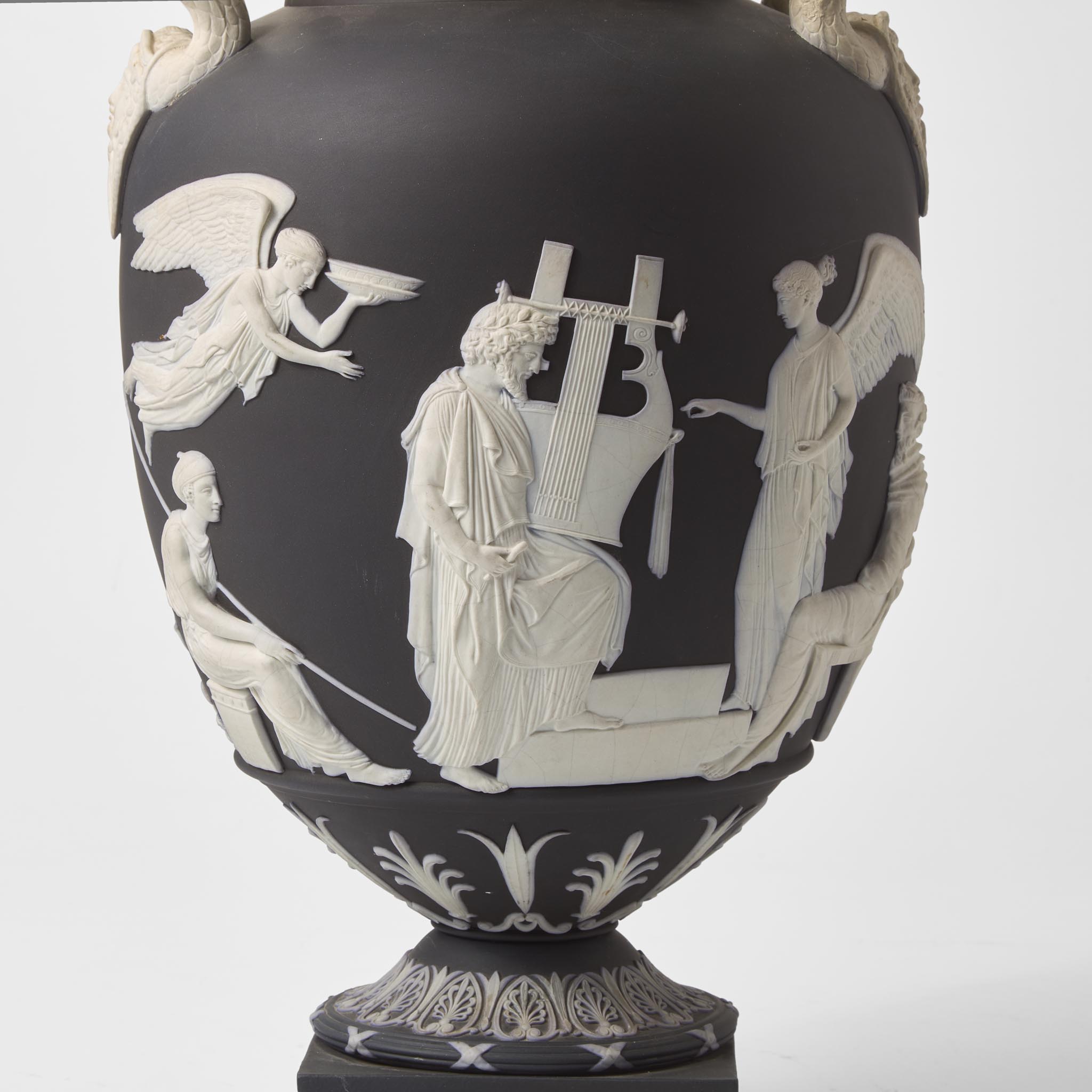 A Wedgwood Solid Black Jasperware Pegasus Vase and Cover UK, 1880s - Image 2 of 4