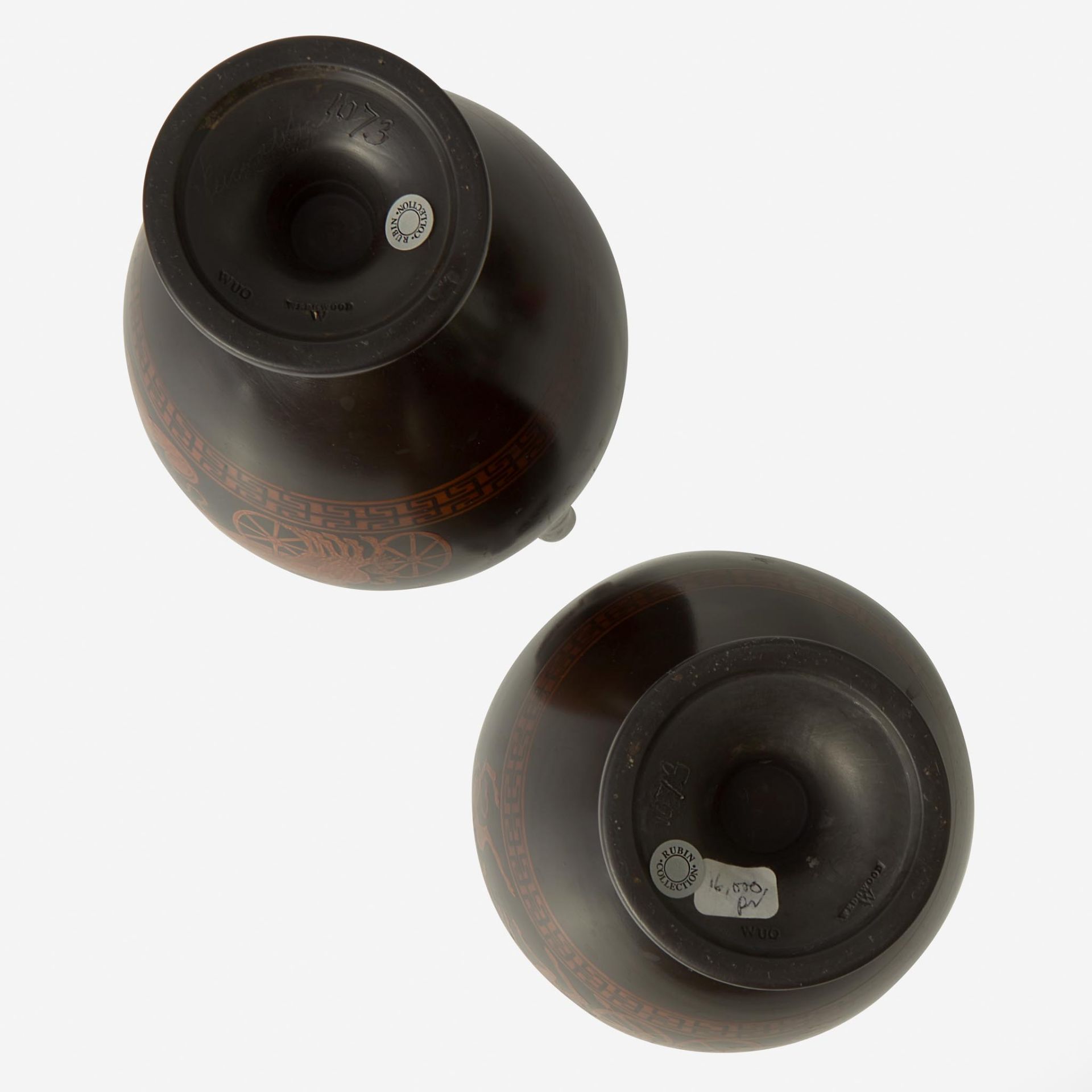 A Pair of Wedgwood Black Basalt Handled Vases with Red Figure Decoration UK, circa 1860 - Image 3 of 3