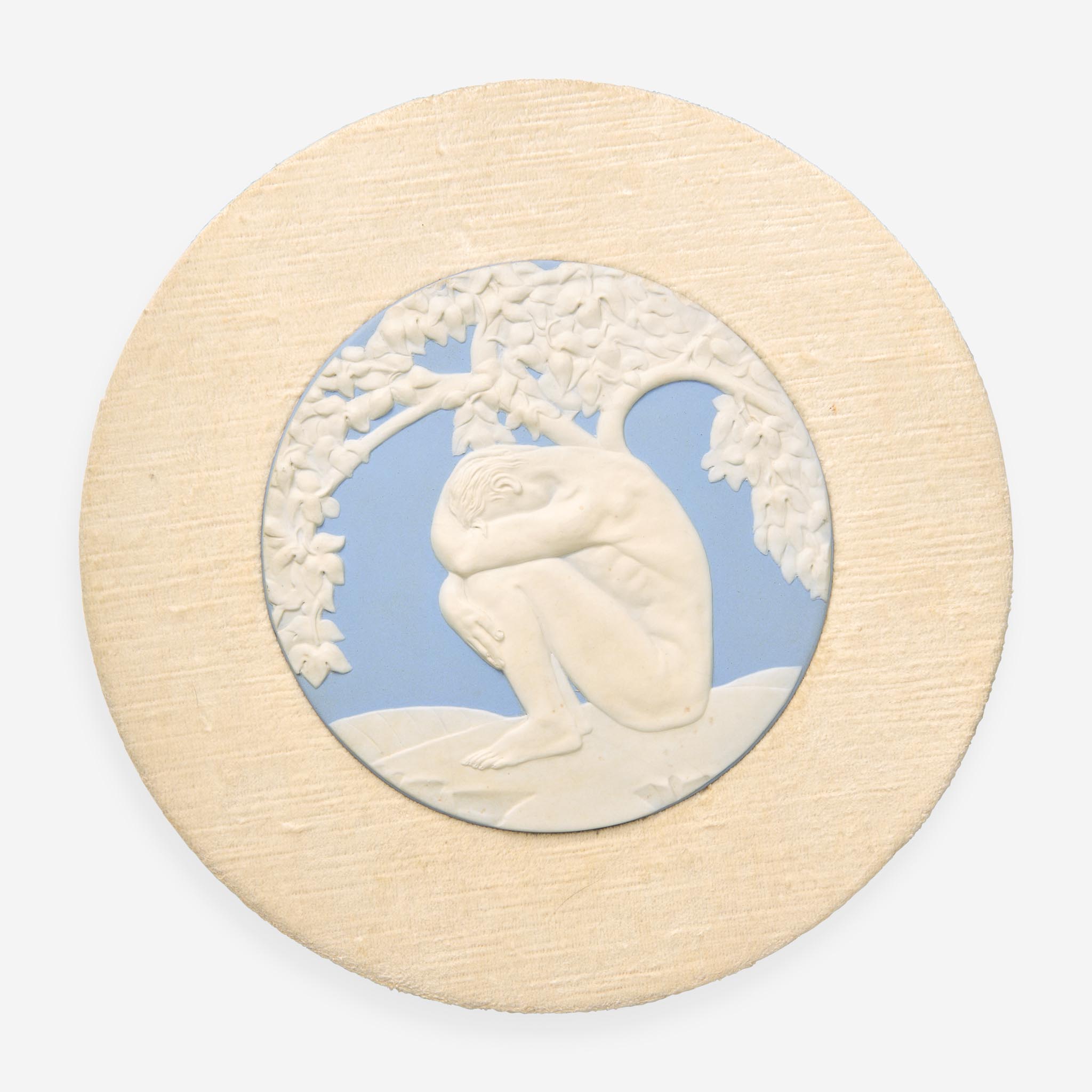 A Pair of Wedgwood Anna Zinkeisen (1901-1978) Designed Blue Jasperware Adam and Eve Plaques, UK, - Image 2 of 3