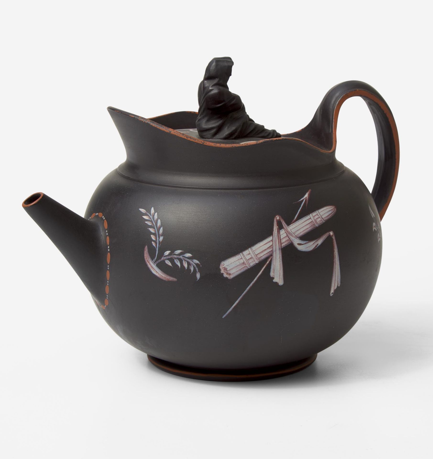 A Wedgwood & Bentley Encaustic-Decorated Black Basalt Teapot UK, circa 1770