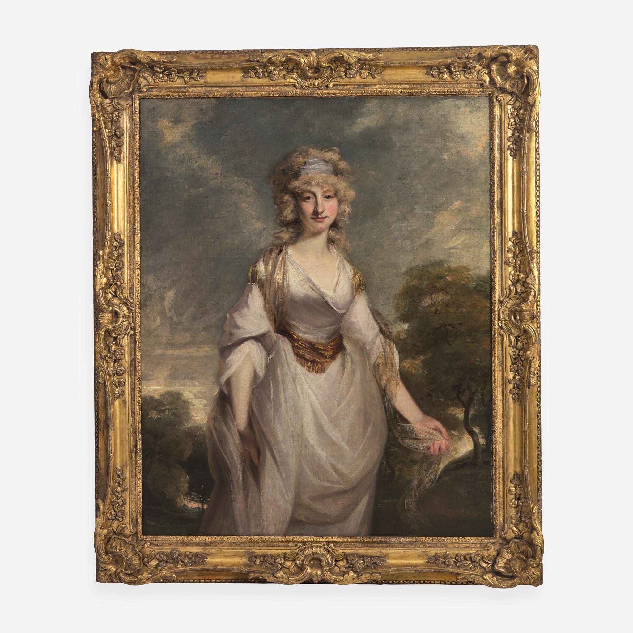 Richard Cosway (British, 1742–1821) Portrait of Lady Almeria Carpenter in a White Dress Against a - Image 2 of 2