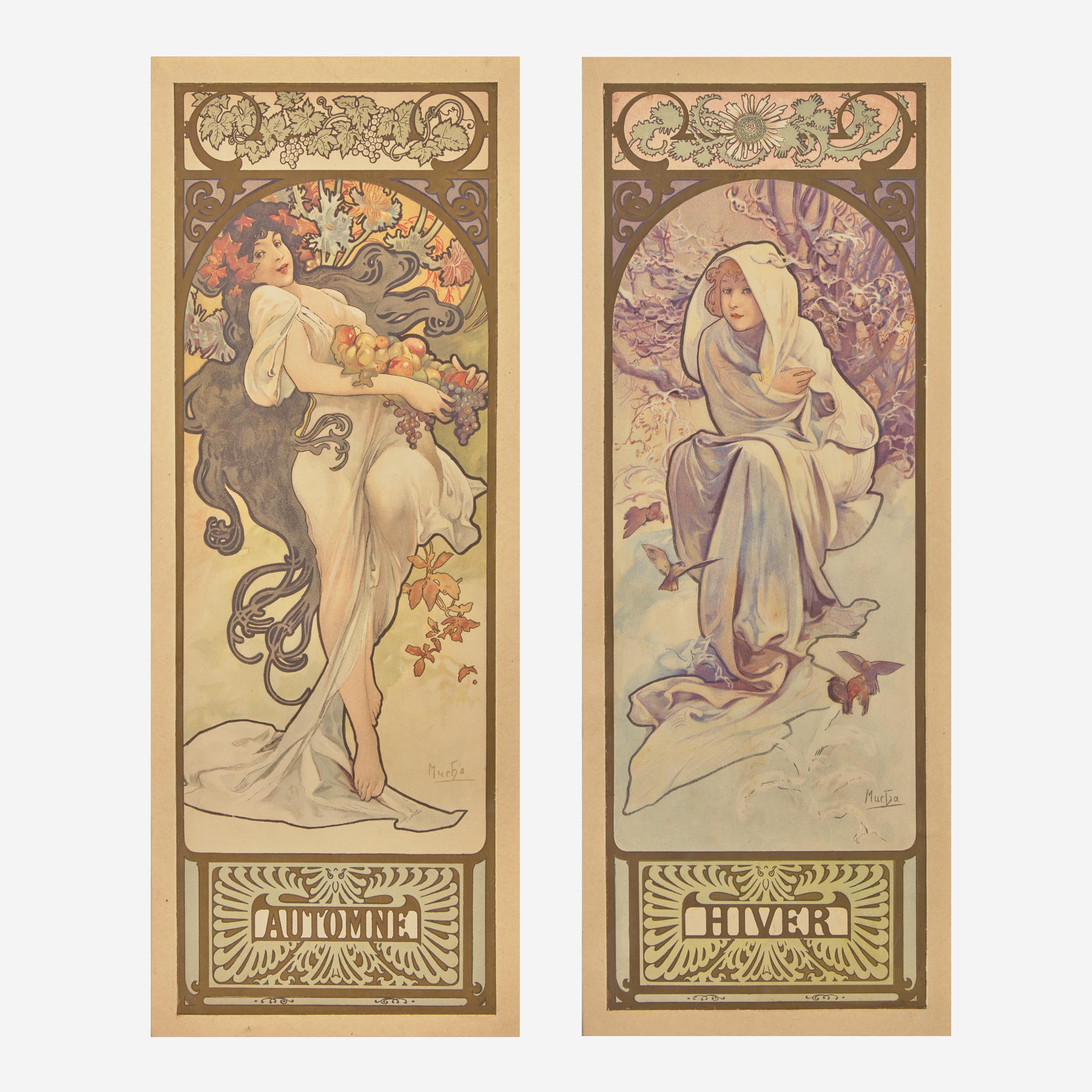 Alphonse Mucha (Czech, 1860–1939) Automne; together with Hiver from 'Les Saisons' (A Pair)