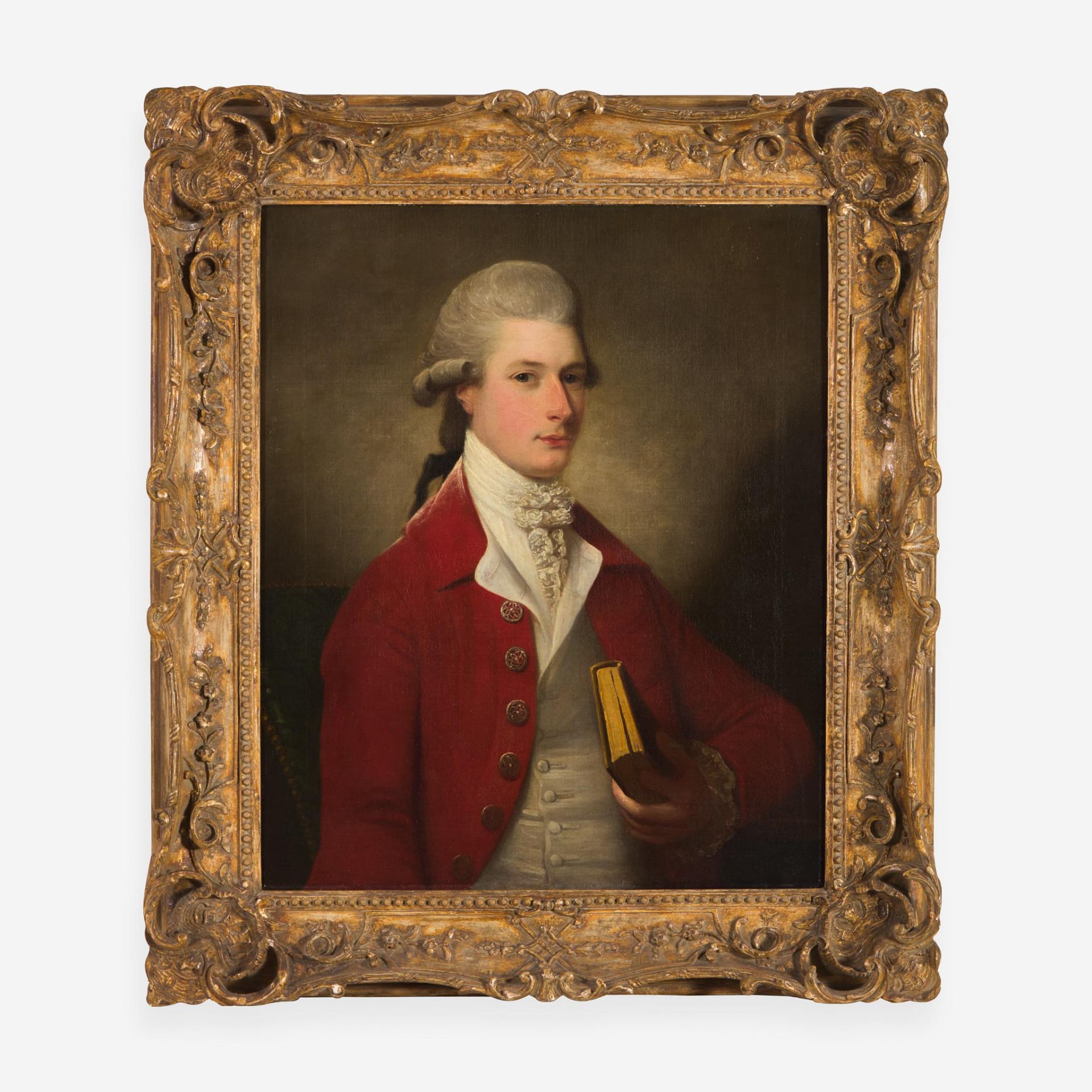 Attributed to David Martin (British, 1736–1798) Portrait of a Gentleman in a Red Coat, Bust-Length - Image 2 of 2