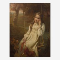 British School (19th Century) Melancholic Girl on a Swing