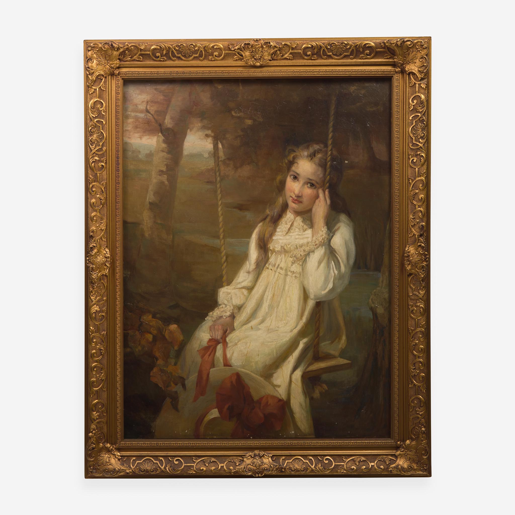 British School (19th Century) Melancholic Girl on a Swing - Image 2 of 2