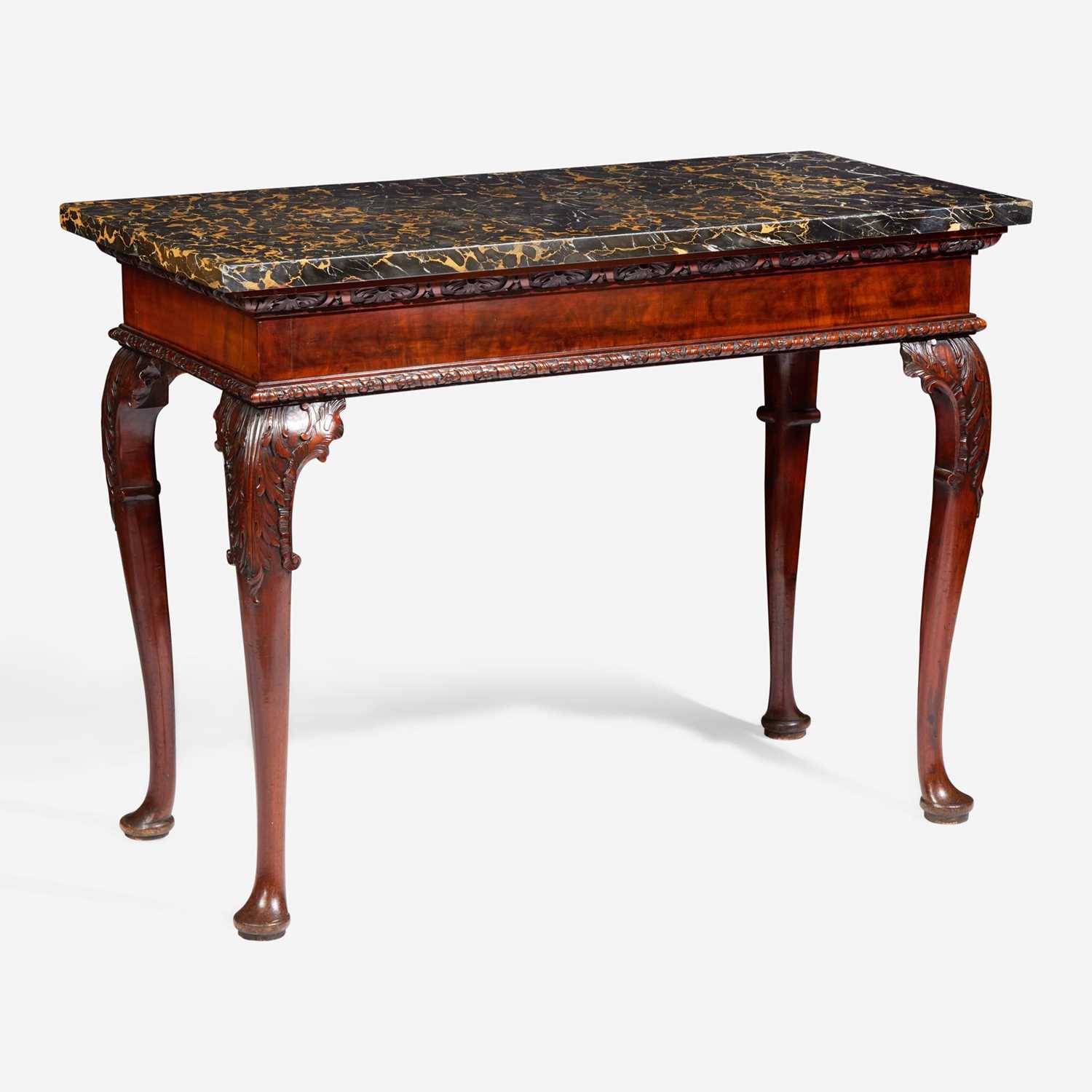 A George II rectangular carved walnut side table with Portoro marble top mid-18th century - Image 2 of 4