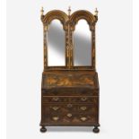 A Queen Anne gilt-decorated japanned double-dome bureau bookcase early 18th century