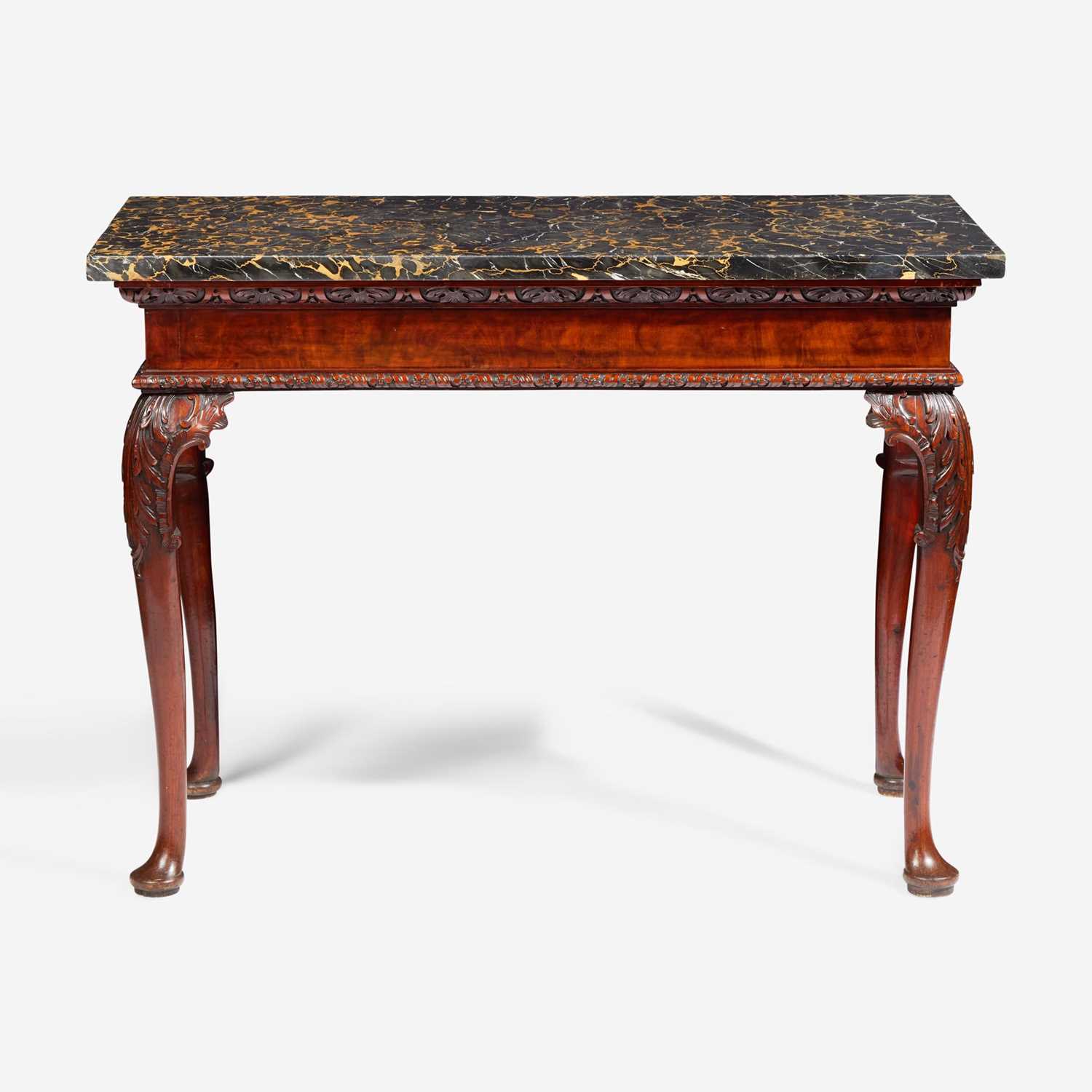 A George II rectangular carved walnut side table with Portoro marble top mid-18th century