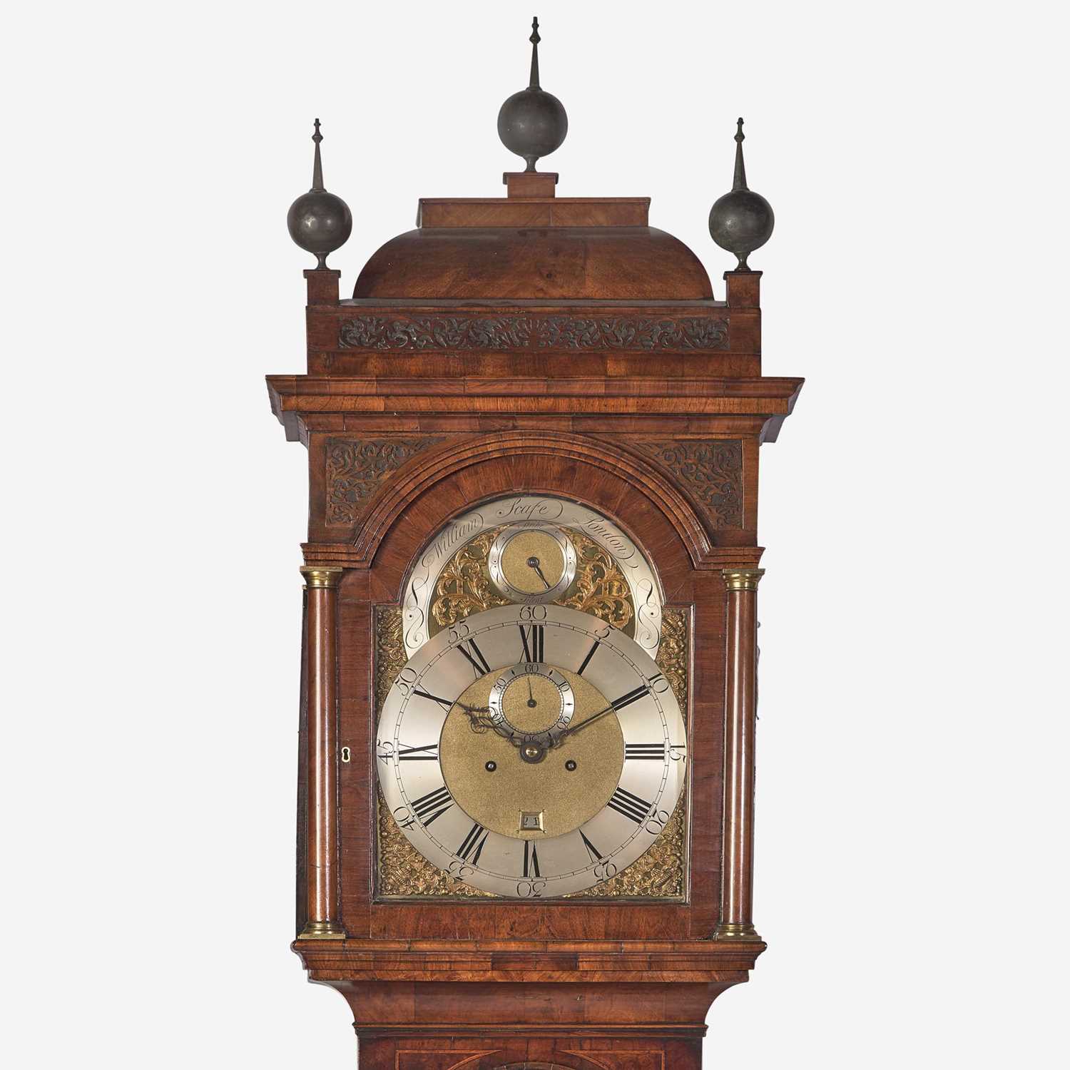 A George II inlaid and veneered burl walnut tall case clock William Scafe, London, circa 1750 - Image 2 of 3