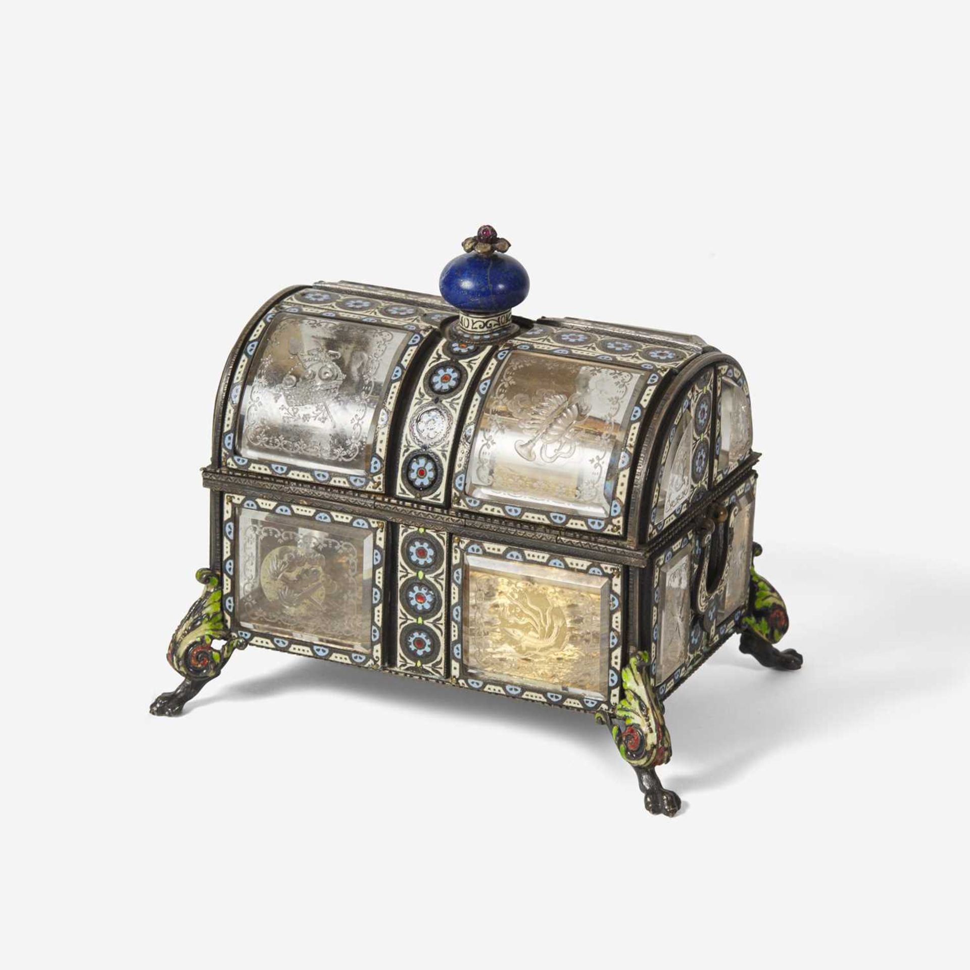 A Viennese cut-glass, silver, and cloisonné enamel coffer late 19th / early 20th century - Image 2 of 3