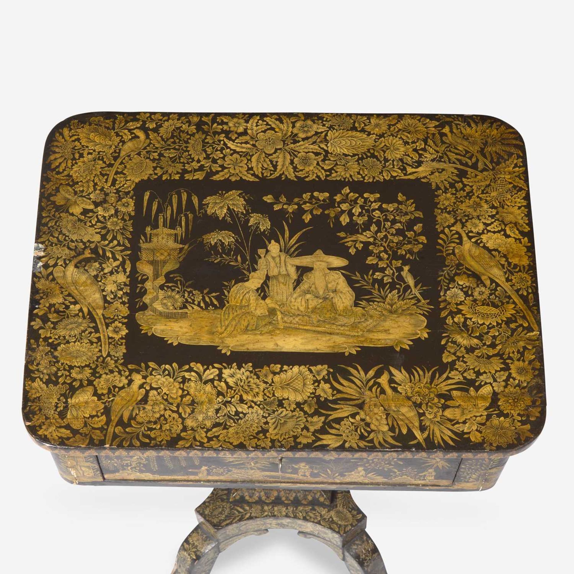 A Regency Chinoiserie penwork sewing stand early 19th century - Image 3 of 3