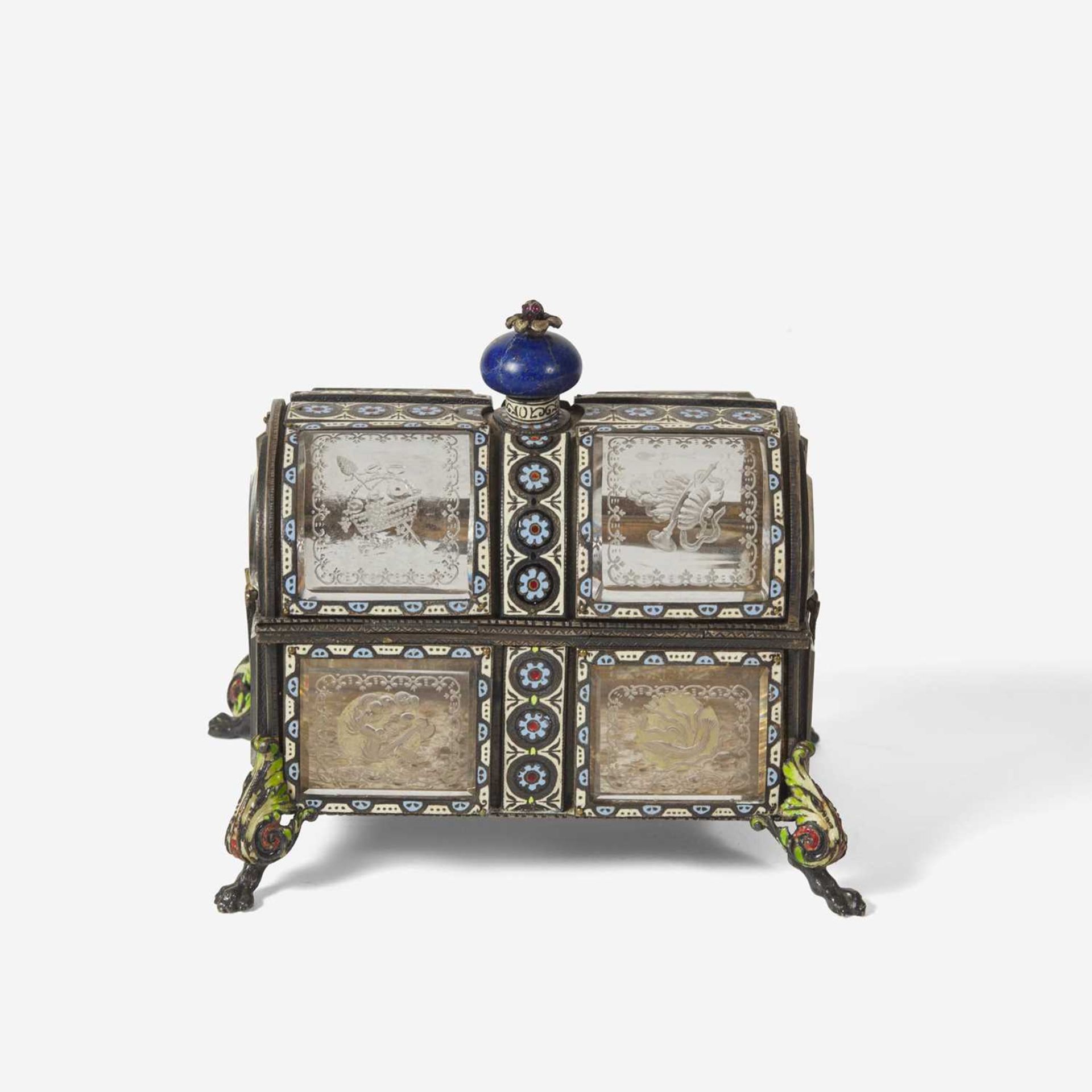 A Viennese cut-glass, silver, and cloisonné enamel coffer late 19th / early 20th century