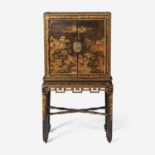 A Chinese Export gilt-decorated black lacquer cabinet-on-stand circa 1750