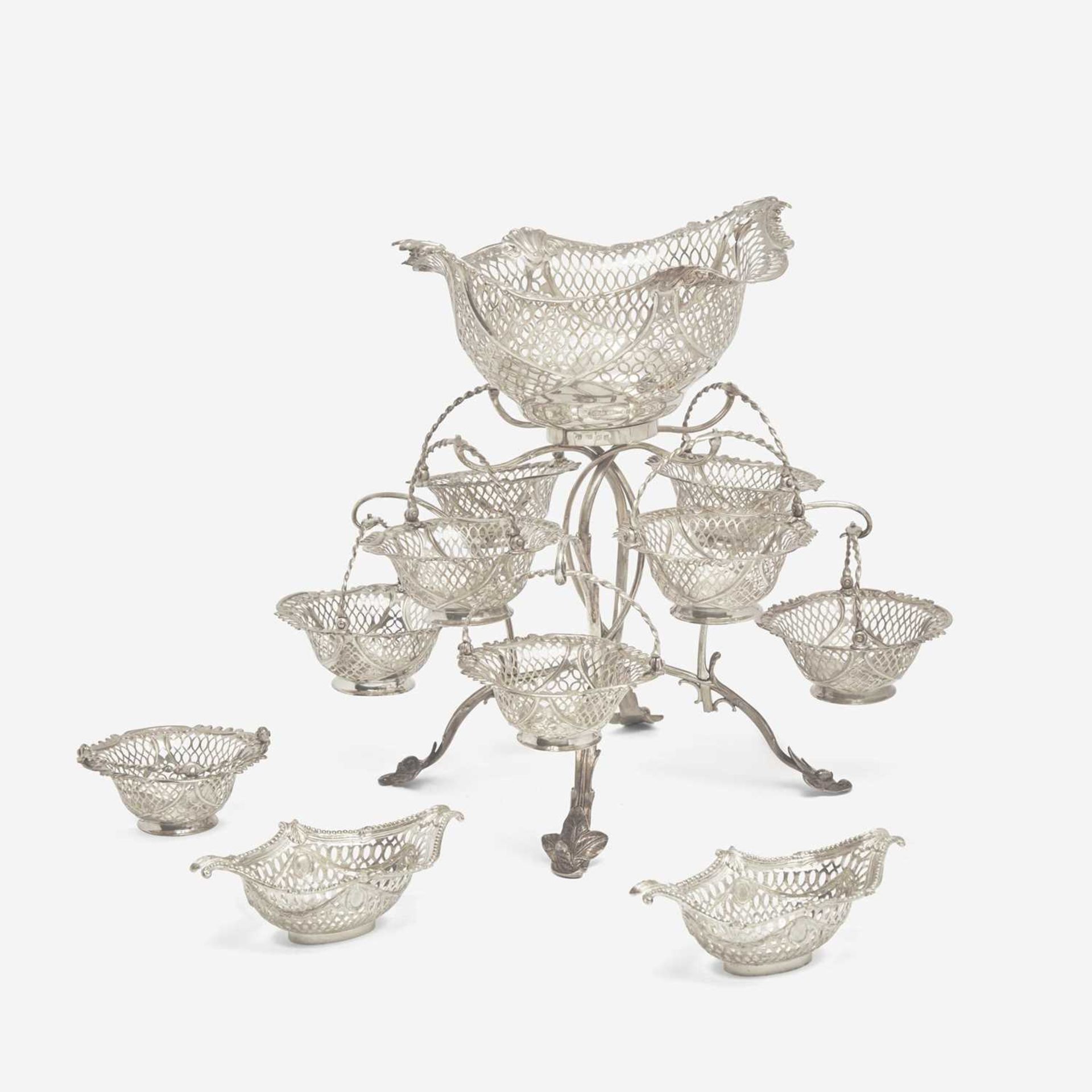 A George III sterling silver nine-basket epergne Thomas Pitts, London, 1768