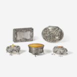 A group of five assorted sterling silver and silver-mounted boxes Various English and Continental