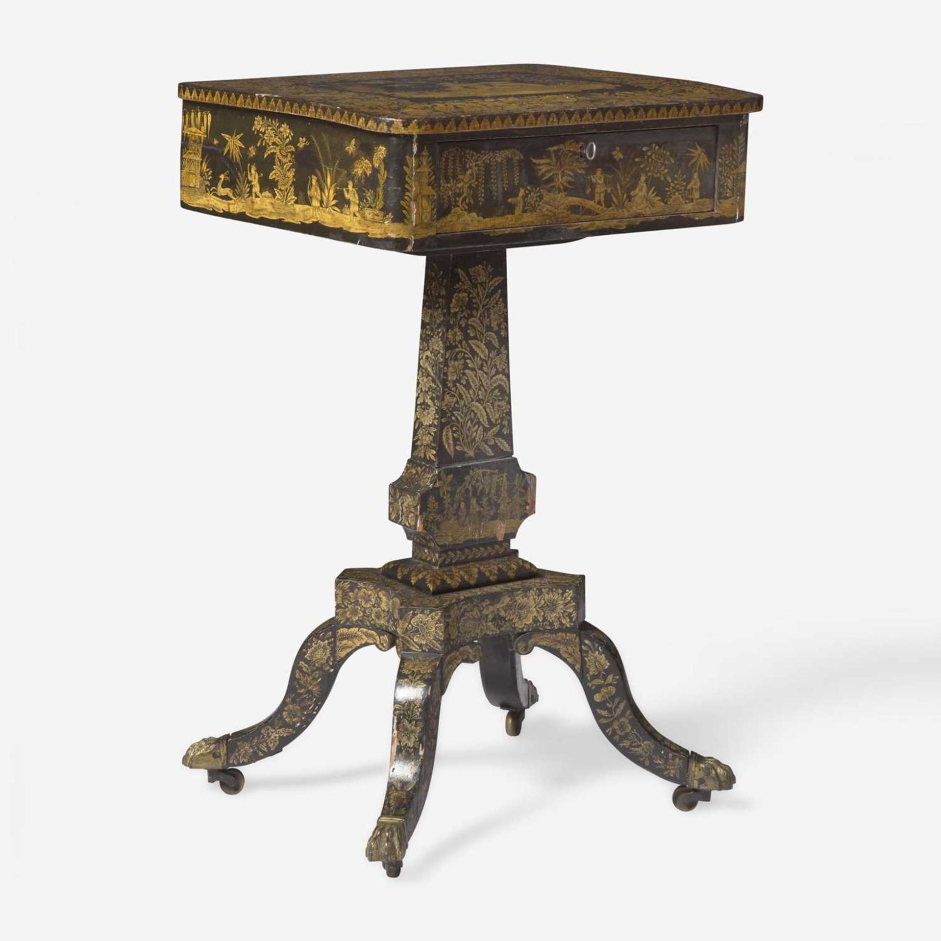 A Regency Chinoiserie penwork sewing stand early 19th century - Image 2 of 3