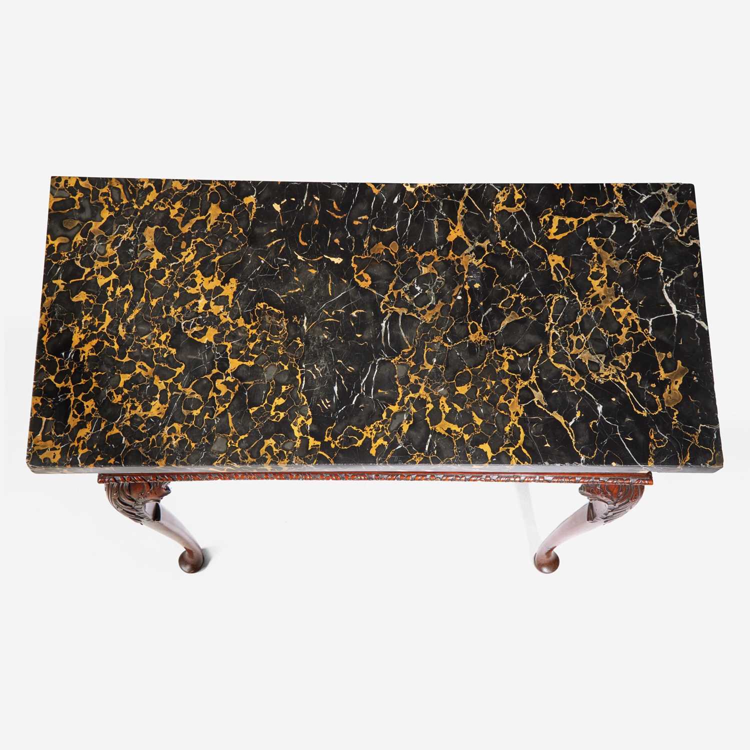 A George II rectangular carved walnut side table with Portoro marble top mid-18th century - Image 3 of 4