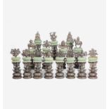Fifteen Sino-Tibetan style embellished jade and silver alloy altar ornaments