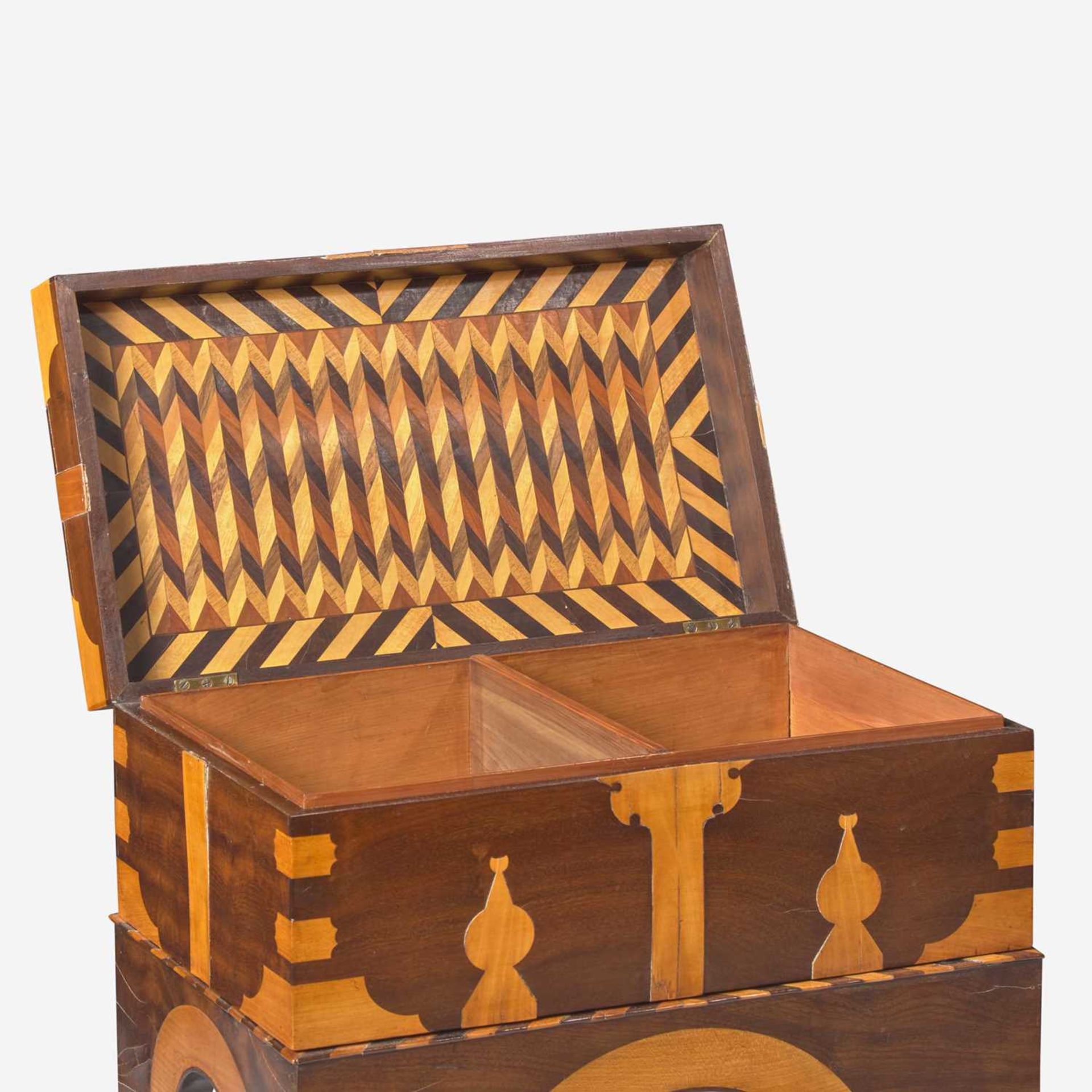 An Anglo-Indian inlaid mahogany, fruitwood, and ebony box-on-stand early 19th century - Image 4 of 5