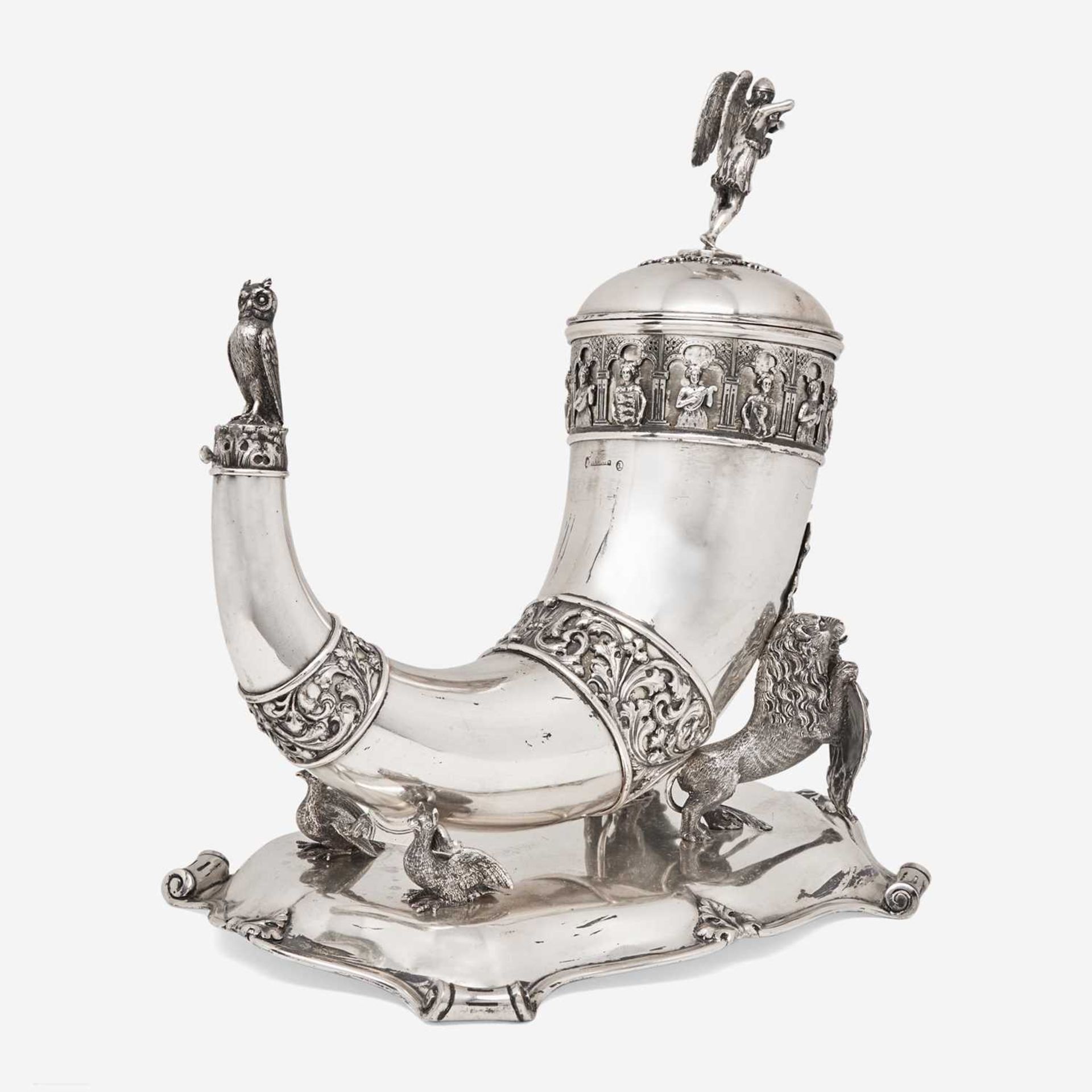 A Danish silver covered drinking horn on stand The horn by Anton Michelsen (1809-1877), the stand - Bild 2 aus 4