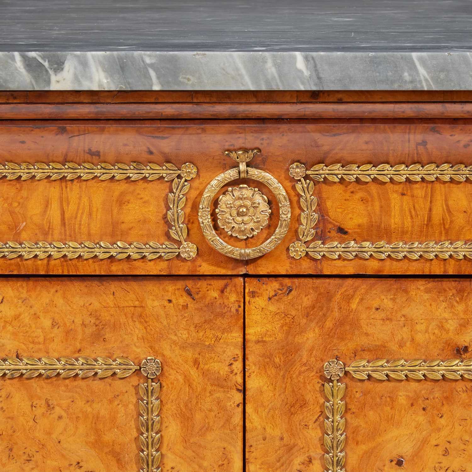 A Charles X gilt bronze-mounted pollard oak side cabinet with Saint Anne marble top circa 1820 - Image 2 of 3