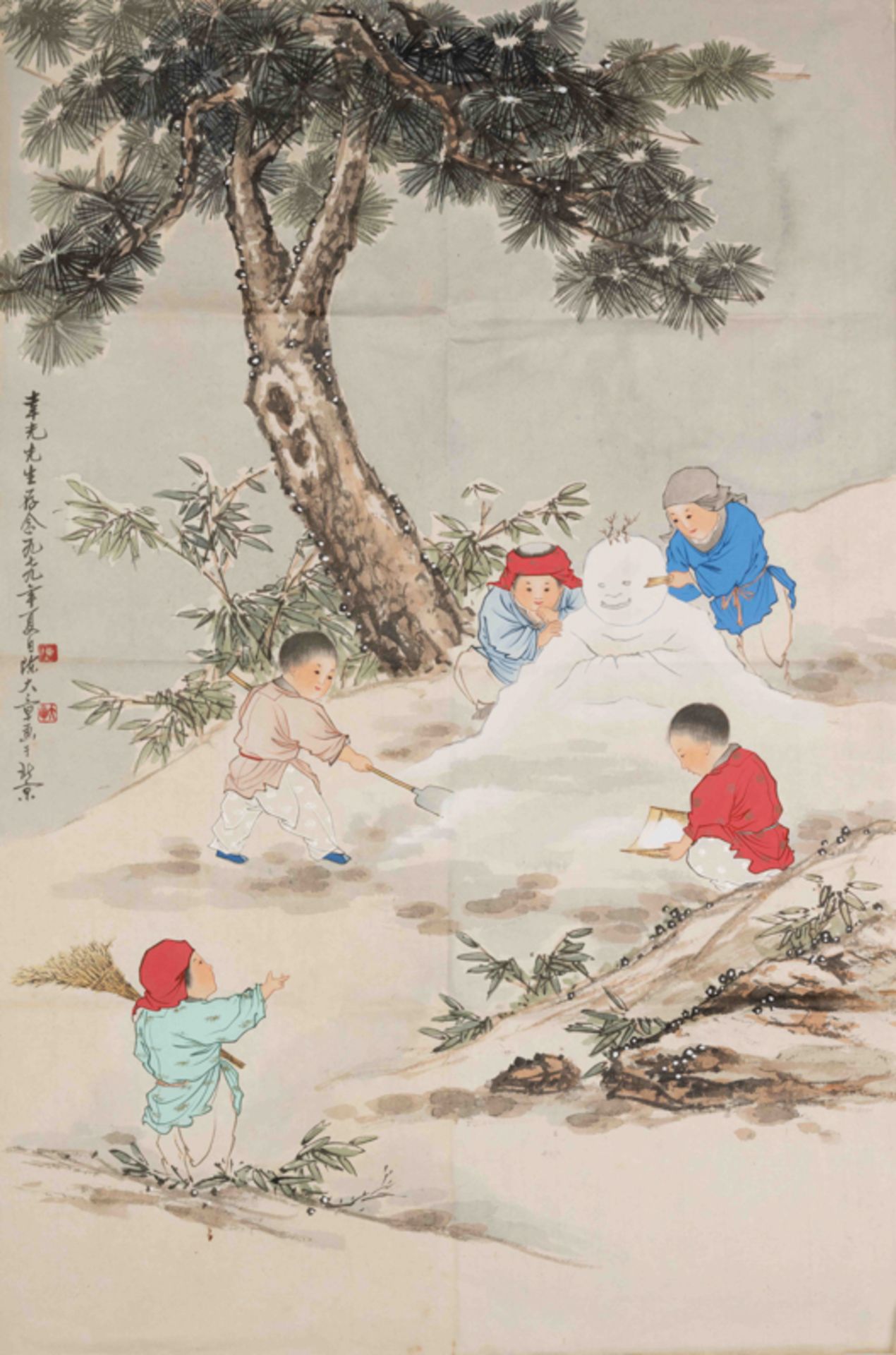 CHEN DAZHANG (1930-2015), BOYS PLAYING IN SNOW 陳大章 童子雪嬉圖