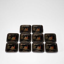 10 LACQUER 'GOD OF LONGEVITY' SQUARE SAUCERS