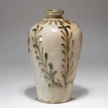 A KOREAN UNDERGLAZE-IRON PAINTED CELADON 'FOLIAGE' VASE, GORYEO DYNASTY