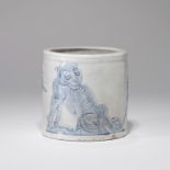 A KOREAN BLUE AND WHITE 'TIGER AND PINE TREE' BRUSH POT, JOSEON DYNASTY