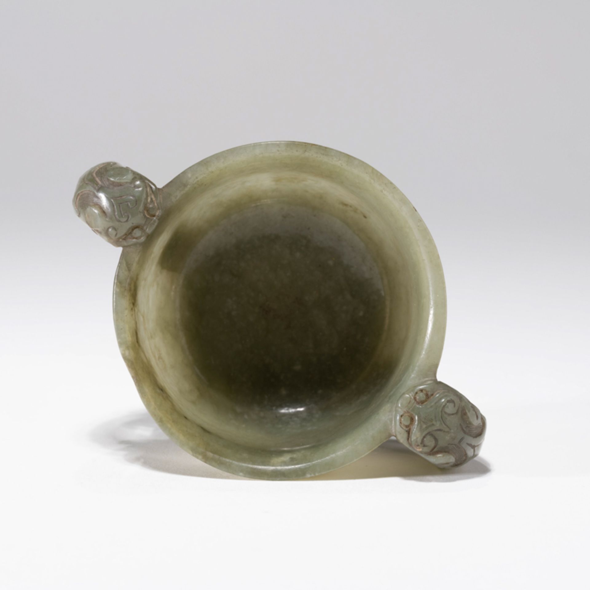 A CHINESE GREEN JADE BEAST-HANDLED CENSER - Image 6 of 9