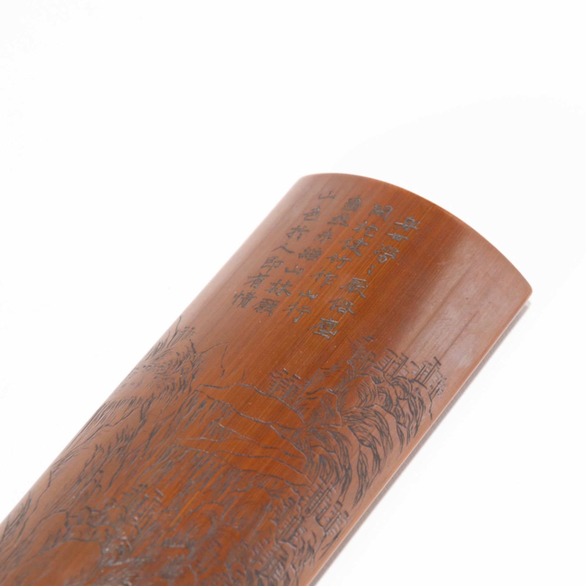 A CHINESE BAMBOO 'LANDSCAPE AND POEM' WRIST REST, QING DYNASTY - Image 5 of 9