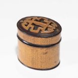 A SMALL WOOD INLAID BAMBOO INCENSE BOX