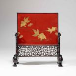 A LACQUER TABLE SCREEN WITH GOLD PAINTED GOLDFISH DESIGN