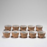 10 CHINESE CLAY 'FLOWER AND POEM' TEA CUPS