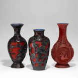 THREE CHINESE LACQUER VASES,1980S