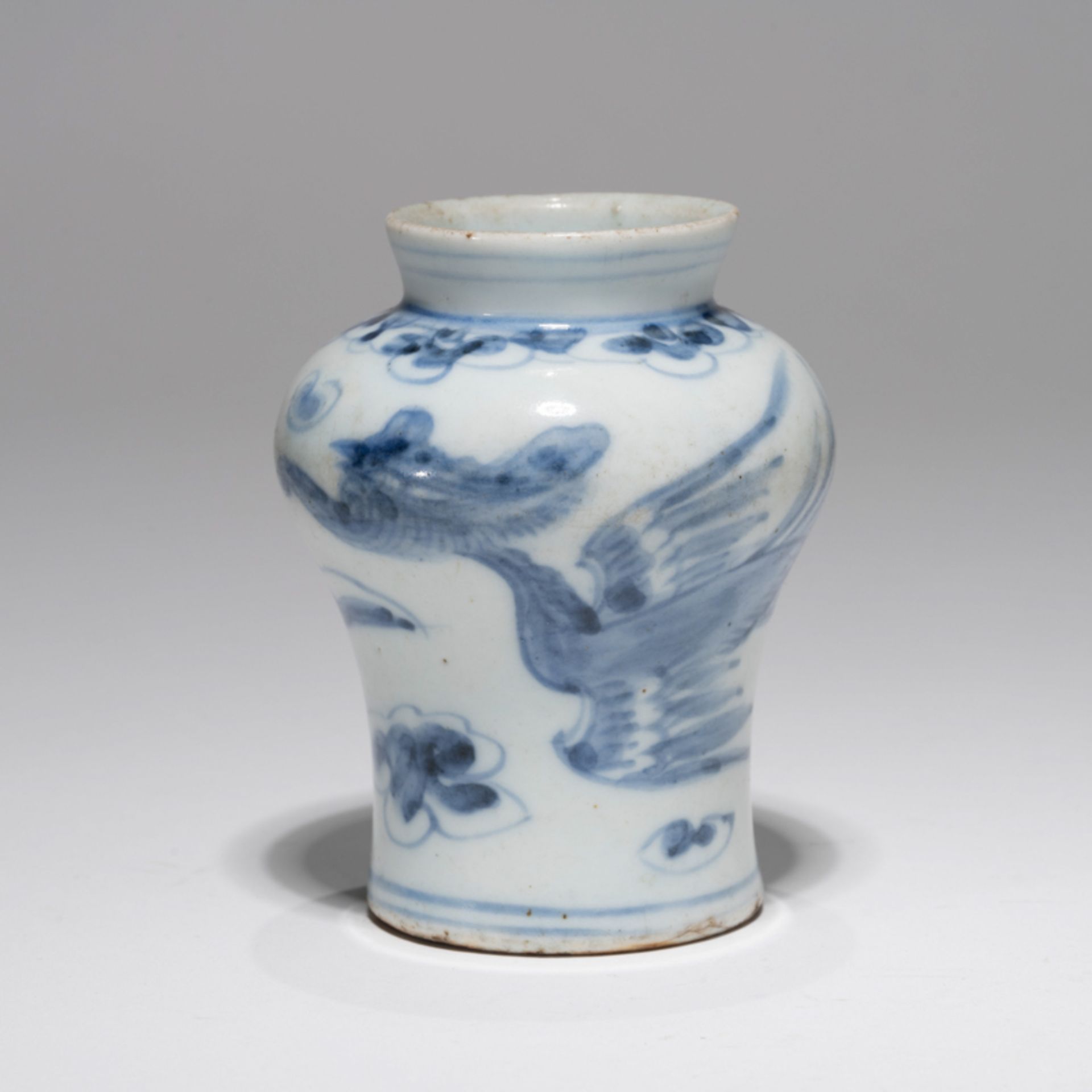 A SMALL KOREAN BLUE AND WHITE 'PHOENIX' JAR, JOSEON DYNASTY