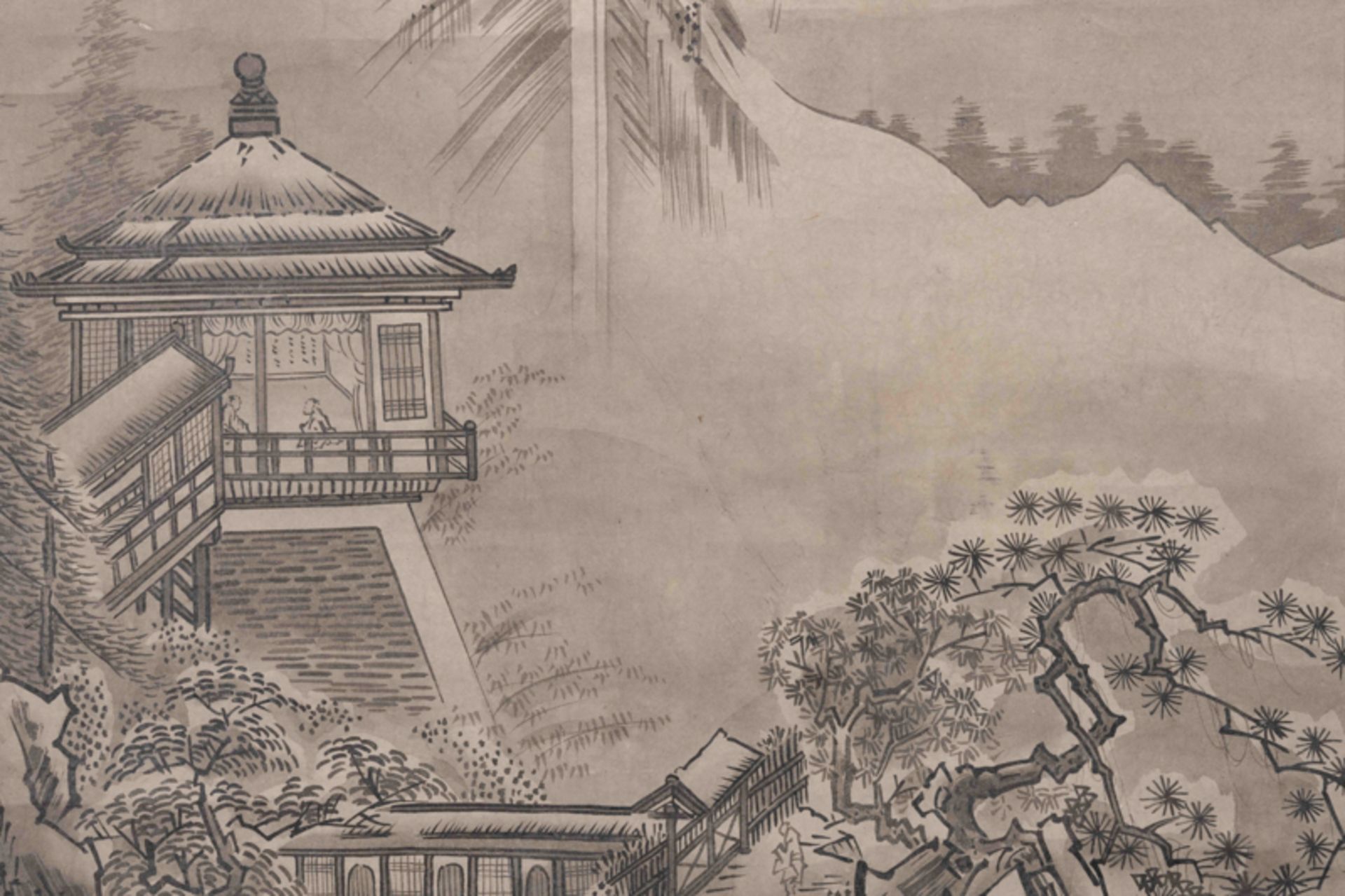 ZHOU WEN, A SET OF TWO hanging SCROLLS, LANDSCAPE 周文 山水樓閣雙條屏 - Image 14 of 17