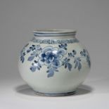 A KOREAN BLUE AND WHITE ‘PEONY’ ROUND POT, JOSEON DYNASTY