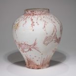 A KOREAN RED PAINTED 'FISH AND POND' JAR, JOSEON DYNASTY