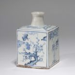 A KOREAN BLUE AND WHITE ‘BAMBOO, PLUM BLOSSOM AND BUTTERFLY' SQUARE BOTTLE, JOSEON DYNASTY