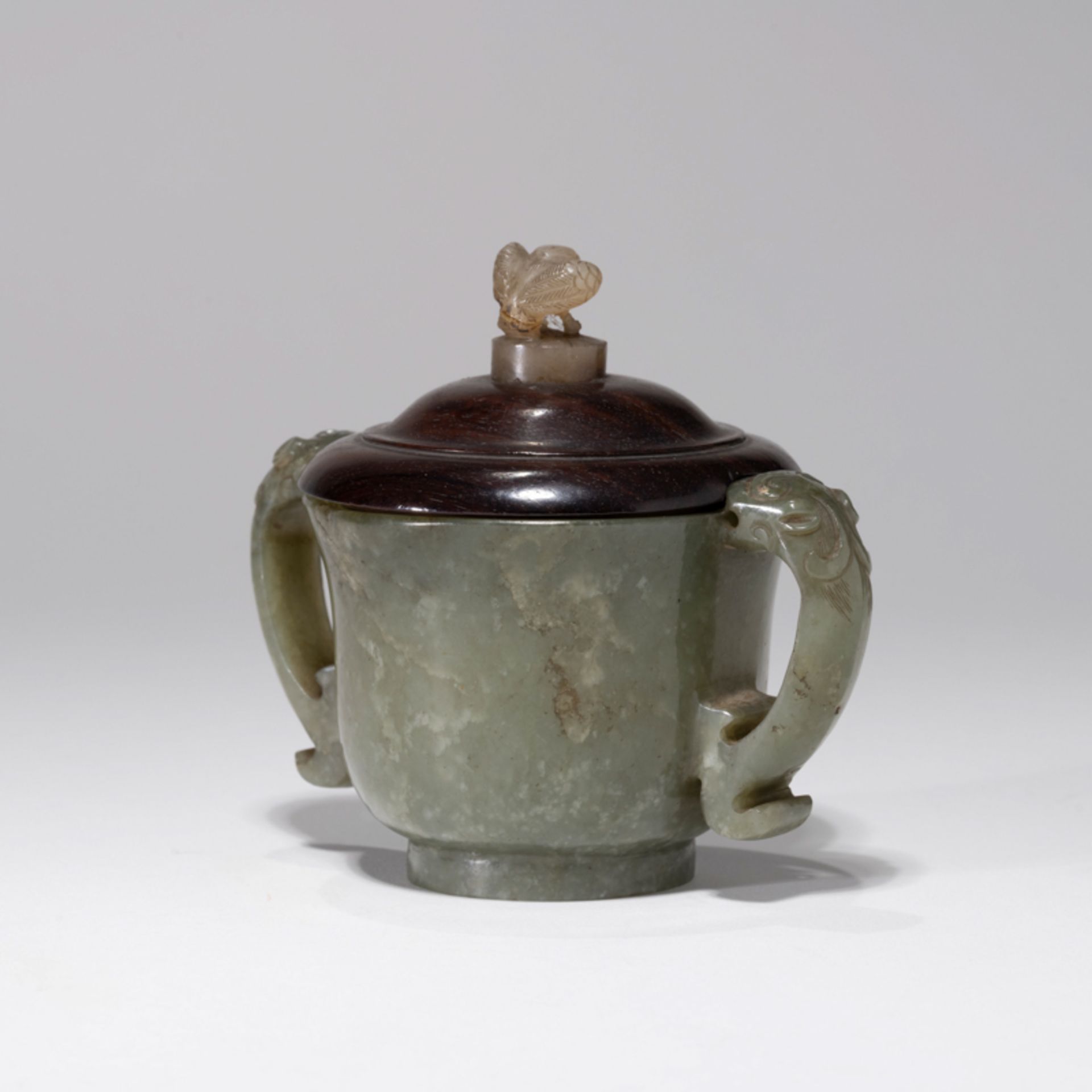 A CHINESE GREEN JADE BEAST-HANDLED CENSER - Image 2 of 9