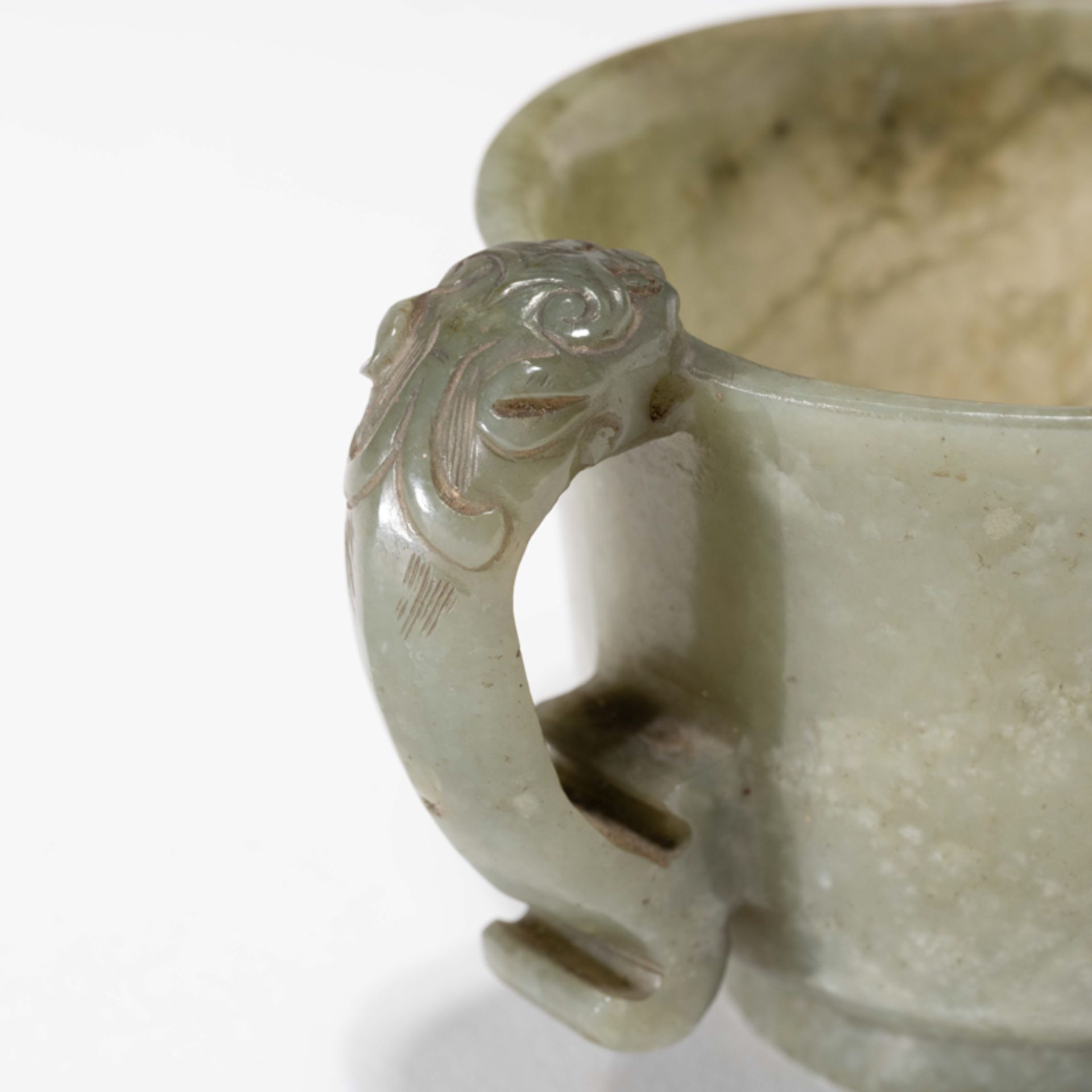 A CHINESE GREEN JADE BEAST-HANDLED CENSER - Image 5 of 9