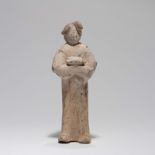 A CHINESE COLOR PAINTED POTTERY FIGURE OF LADY
