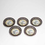 FIVE PORCELAIN PLAQUE INLAID BAMBOO DISHES