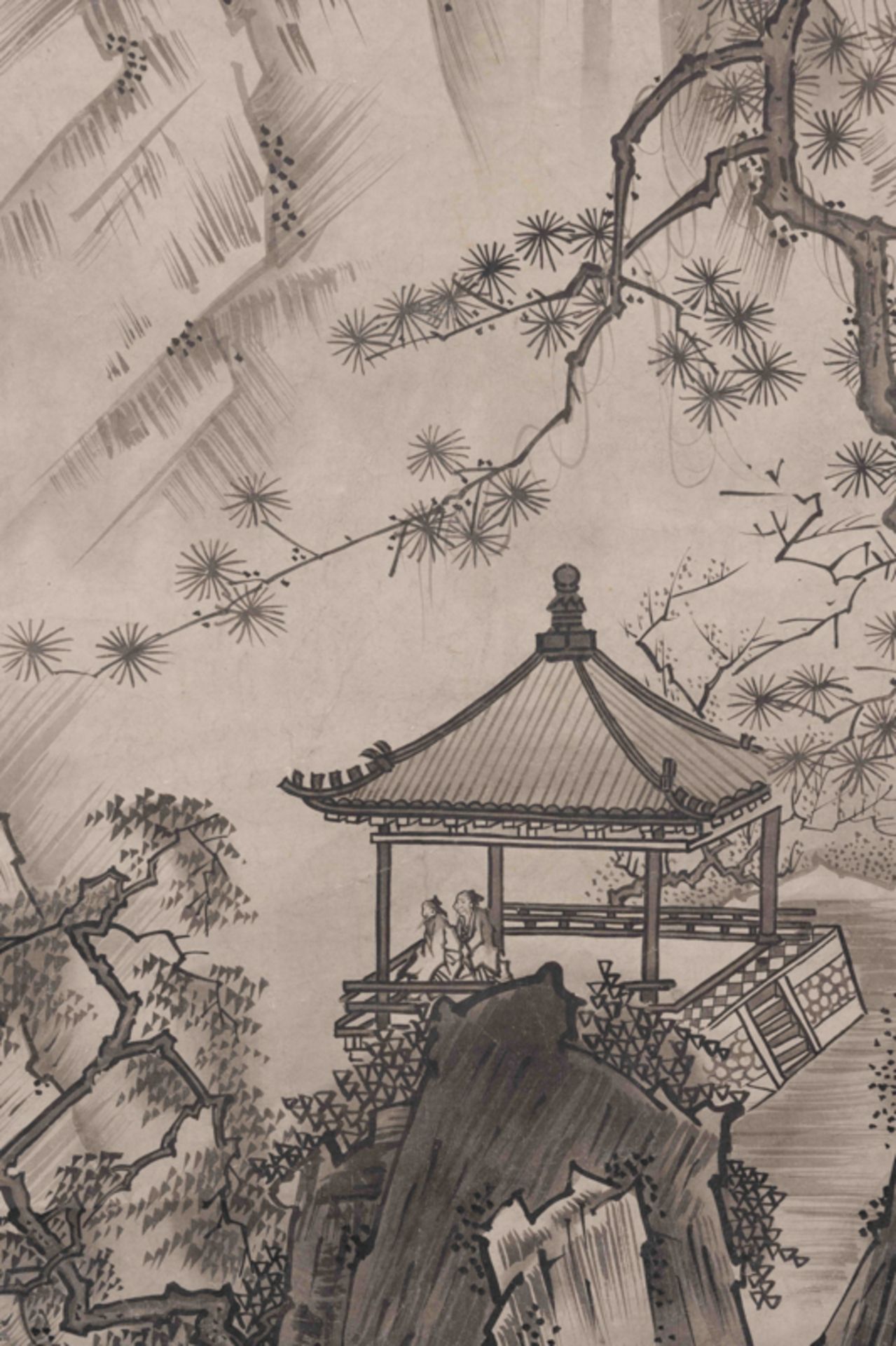 ZHOU WEN, A SET OF TWO hanging SCROLLS, LANDSCAPE 周文 山水樓閣雙條屏 - Image 7 of 17