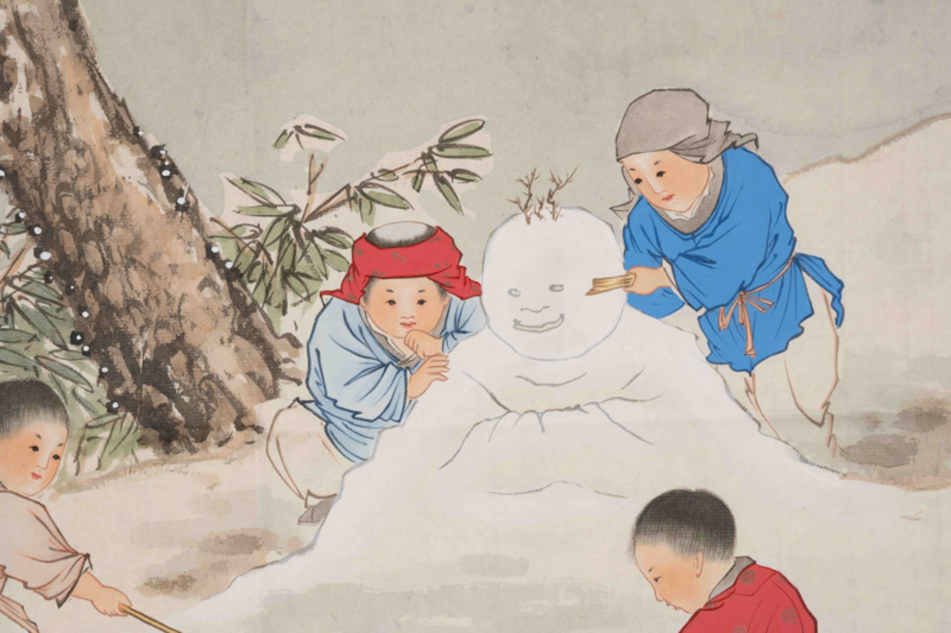 CHEN DAZHANG (1930-2015), BOYS PLAYING IN SNOW 陳大章 童子雪嬉圖 - Image 3 of 6