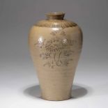 A KOREAN UNDERGLAZE-IRON PAINTED CELADON 'CHRYSANTHEMUM' VASE, JOSEON DYNASTY